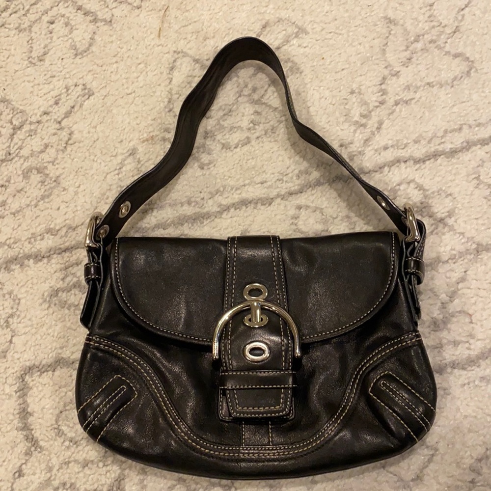 Coach Black Leather Shoulder Bag with Silver Hardware